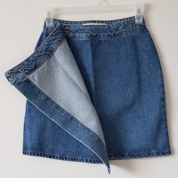Denim Wrap Skirt in Stonewash Blue - Picture 5 of 8
